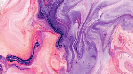 Fototapeta premium Swirling liquid marble texture in vivid violet and soft blush pink, with organic, flowing patterns throughout.