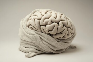 A brain wrapped in soft fabric, symbolizing nurturing and protection of mental health
