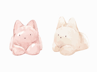 Beautiful vector stock illustration with watercolor hand drawn delicious Asian panna cotta dessert. Clip art. Cake illustration for menu design.