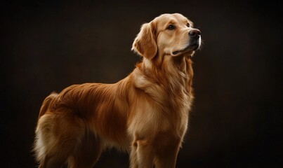 Obraz premium A brown dog stands in front of a dark background