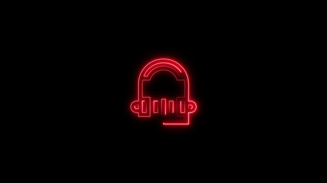 Neon glowing Headphone icon animation. Dj earphones, game headset, listen music and podcast, playlist. Violet, blue, azure