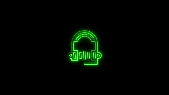 Neon glowing Headphone icon animation. Dj earphones, game headset, listen music and podcast, playlist. Violet, blue, azure