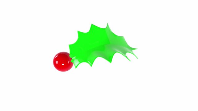 Vibrant 3D rendering of a green holly leaf with a red berry
