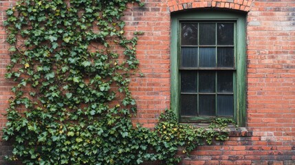 Red brick walls of a historic building with ivy creeping up, symbolizing history and timeless beauty