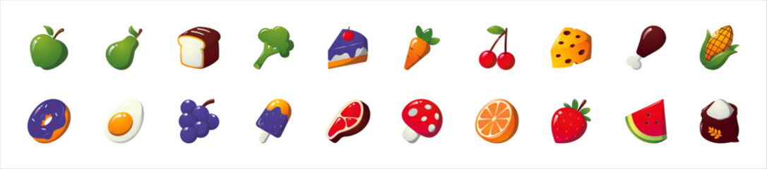 Set of food game asset icons. 20 sets of food game asset icons. Food game asset icons