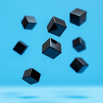 Fototapeta Black cubes flying in the air. 3d illustration. Vector.