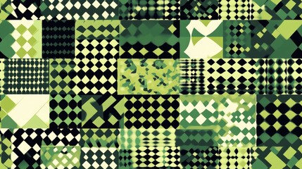 Geometric repeating shapes in a square pattern with green tones