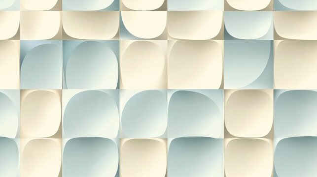 Minimalist geometric seamless pattern featuring small curved squares Abstract background in light blue and beige tones Perforated texture with a modern repetition design
