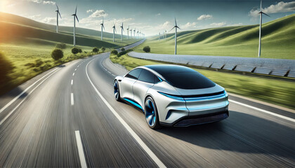 futuristic eco-friendly car a wide highway