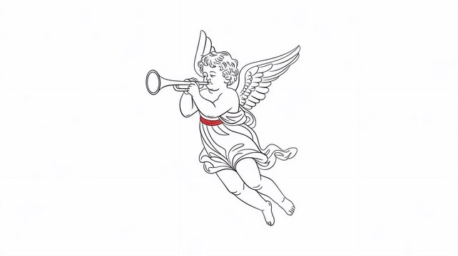 recommend clip art: on a solid white background a black vector outline illustration of a cherub angel in renaissance style