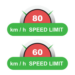 set of  speed limit sign icon kmh symbol label warning circle shape isolated on white. 