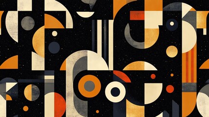 A seamless pattern of geometric shapes in a retro style.