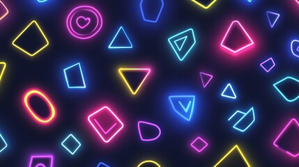Neon geometric pattern with a variety of shapes and colors.