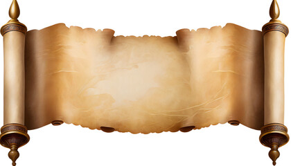 Old paper or parchment scroll ancient papyrus isolated on white background. Generative AI.