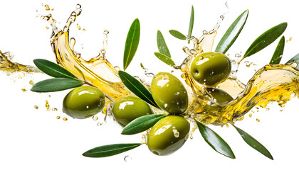 olive branch Splashes on a white isolated background. Generative AI.
