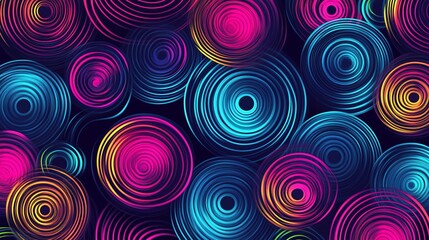 Abstract background with bright, colorful neon circles.