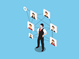 Business Network and Team Management Concept 3d isometric vector illustration