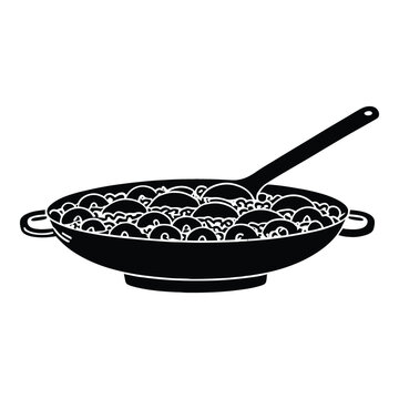 black pan of food with spoon clip art preview