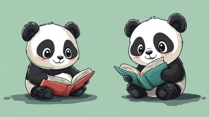 Naklejka premium Panda Reading Books.