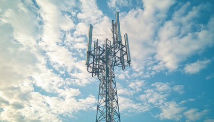Telecommunication tower reaching for the cloudy sky