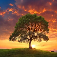 Obraz premium Tree, sun, sky with Natural view Background Photo or Walpaper. Ai Generated