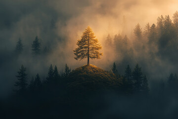 misty morning in the forest