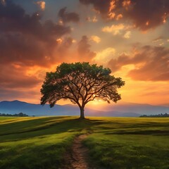 Fototapeta premium Tree, sun, sky with Natural view Background Photo or Walpaper. Ai Generated
