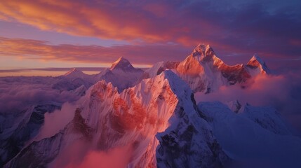 Majestic Mountain Range at Sunset: A Breathtaking Aerial View