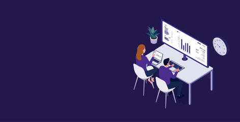 Naklejka premium A flat vector illustration of two people working in business.