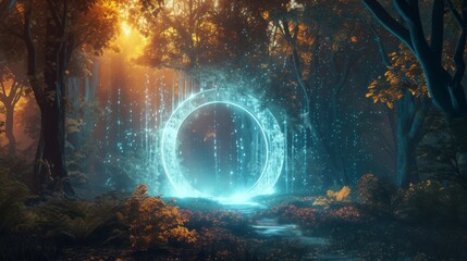 Mystical Glowing Portal in Enchanted Forest - Fantasy Landscape