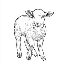 Cute Lamb Line Art.