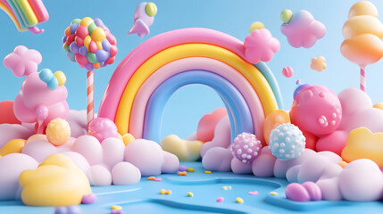 A vibrant assortment of colorful rainbow candy treats 3d illustration