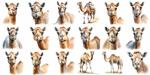 Fototapeta premium Collection of Camel Illustrations with Various Expressions and Poses