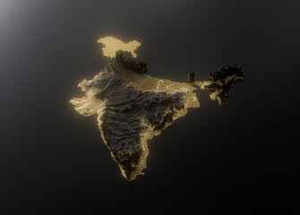 Obraz premium India Map Golden Metallic Texture Map Gold Reserves And Gold Mining Concept 3D Illustration