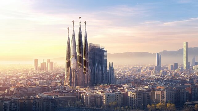 Sagrada Fam?lia Cathedral in Barcelona at Sunrise