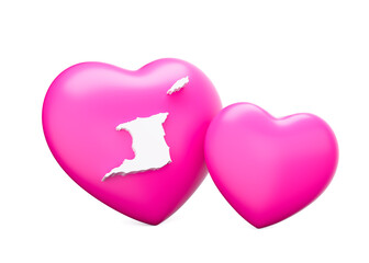 Shiny Pink Hearts With White Map Of Trinidad And Tobago Isolated On White Background 3d Illustration