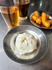 Chinese breakfast bun bred and tea Asia food