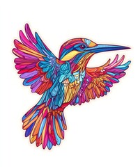 Obraz premium A vibrant, stylized illustration of a bird in flight, showcasing colorful feathers and intricate details.