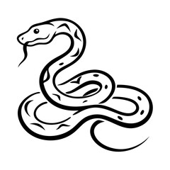 Fototapeta premium Icon of a snake coiling with forked tongue, bold design on a white background, copy space