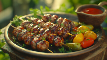 Fresh kebab and vegetables. Summer barbecue party