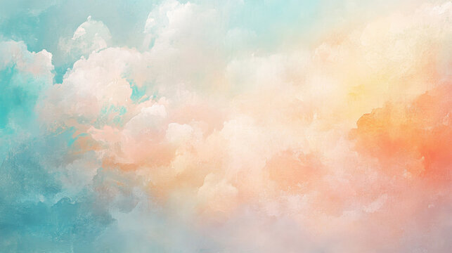 Soft and subtle watercolor oil painting background with pastel tones of peach, soft coral, and sky blue, blending softly for a serene abstract look.