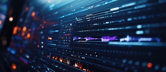 Close up of video editing on a computer screen highlighting a professional editor working with video tracks on the timeline within the editing software Post production processes for films