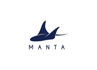Silhouette of Tropical Manta Ray Fish Sea Life logo design