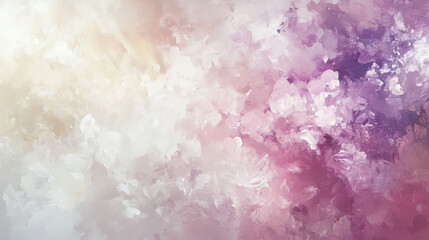 Fototapeta premium Soft watercolor oil painting with gentle strokes of light pink, lavender, and white, creating an abstract floral-inspired background.