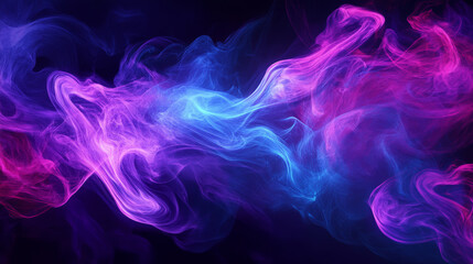 Bright streaks of neon purple and electric blue smoke intertwine, forming a striking, dynamic abstract background with vibrant colors and flowing shapes.