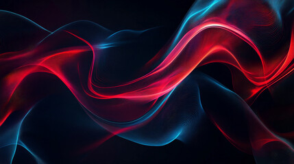 Bold, curving lines in shades of red and blue over a black background, creating an abstract, energetic backdrop with a modern feel.
