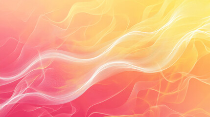 Obraz premium A warm gradient of coral blending into soft yellow, with flowing white wavy lines adding harmony and a sense of motion to the background.