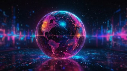 Metaverse digital world cyber space background, neon colorful global world in cyber space