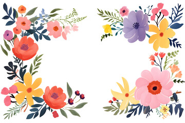Naklejka premium Bright and lively floral border design with an array of multicolored flowers, isolated on white