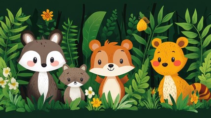 Fototapeta premium Cute Forest Friends.